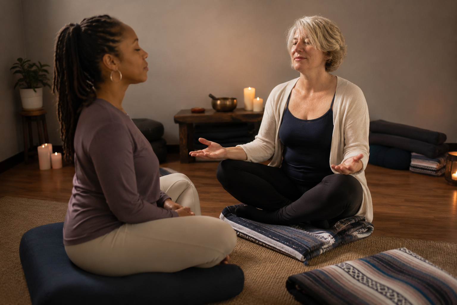 Dakini Leah guides a referral client through Tantric meditation for embodiment of insight